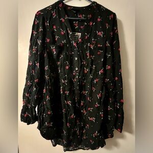 Floral Black Button-Up Blouse